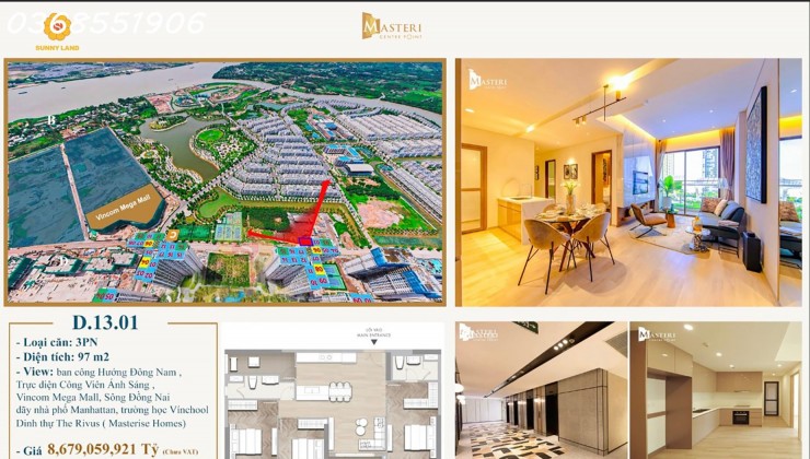 Cần Bán Căn Góc Đặt Biệt 3PN Masteri Central Point Trực Diện View Sông, Biển Hồ